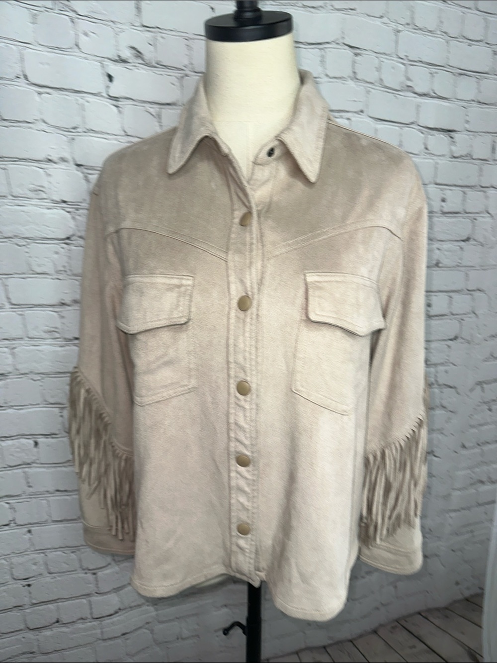 Allie Rose Faux Suede Fringed Shirt Jacket Shacket size S Small